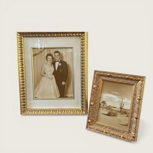 Pair of Gold Wood Picture Frames 5x7 & 8x10 Ornate Gesso Vintage Style Set